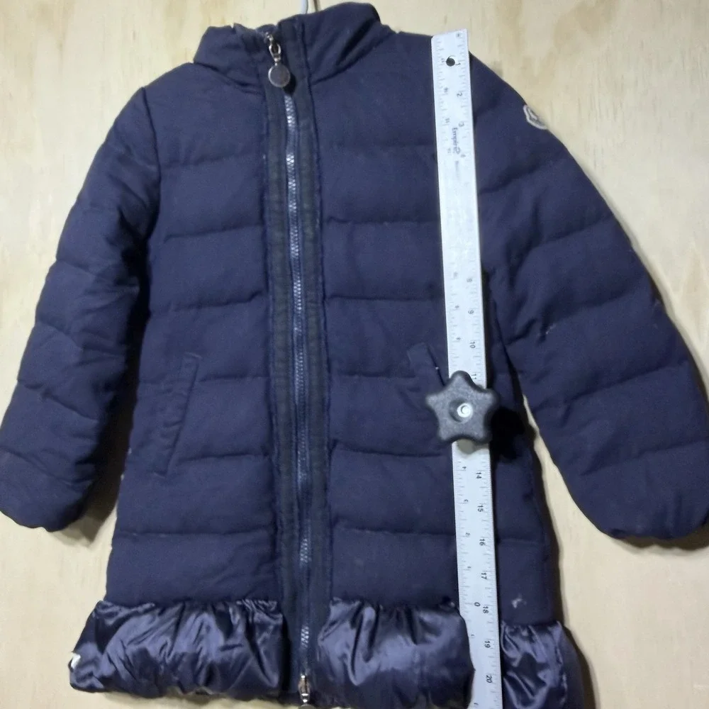 Moncler Kids Girls Puffer Coat Size 5 Navy Blue Hooded Down Jacket